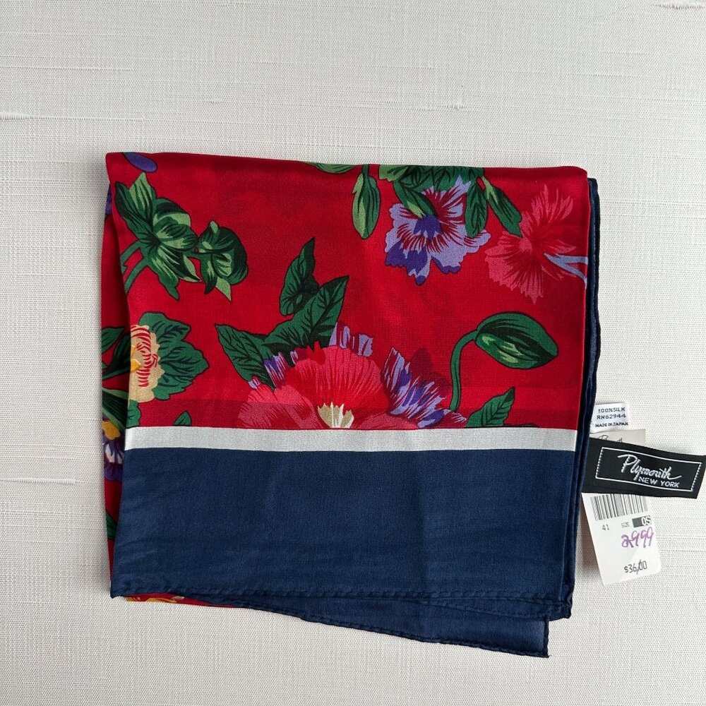 Plymouth NY Brown Orange Yellow Floral Silk Scarf 31x31